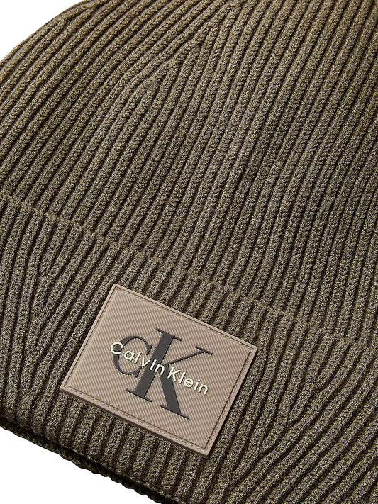Calvin Klein Monologo Patch Rib Olive Beanie