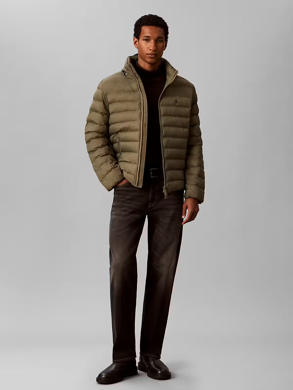 Calvin Klein Nylon Hooded Dusty Olive Puffer Jacket