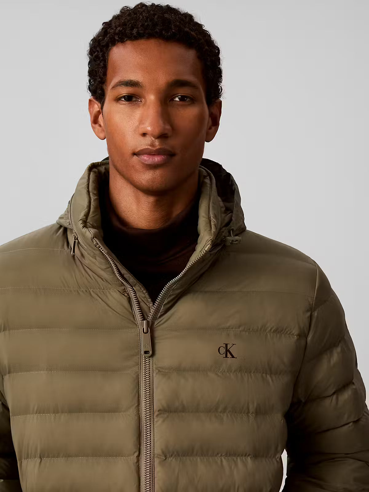 Calvin Klein Nylon Hooded Dusty Olive Puffer Jacket