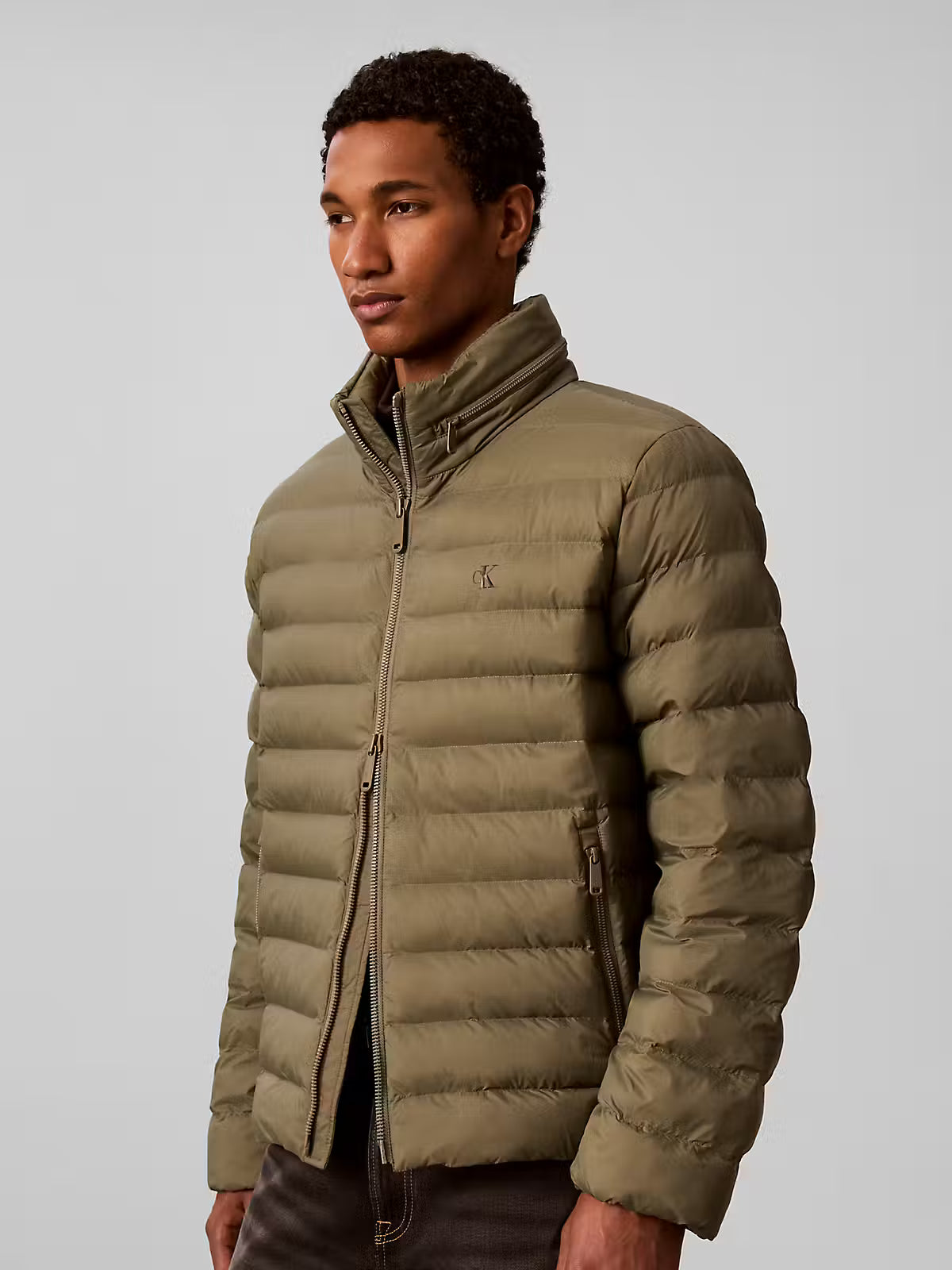 Calvin Klein Nylon Hooded Dusty Olive Puffer Jacket