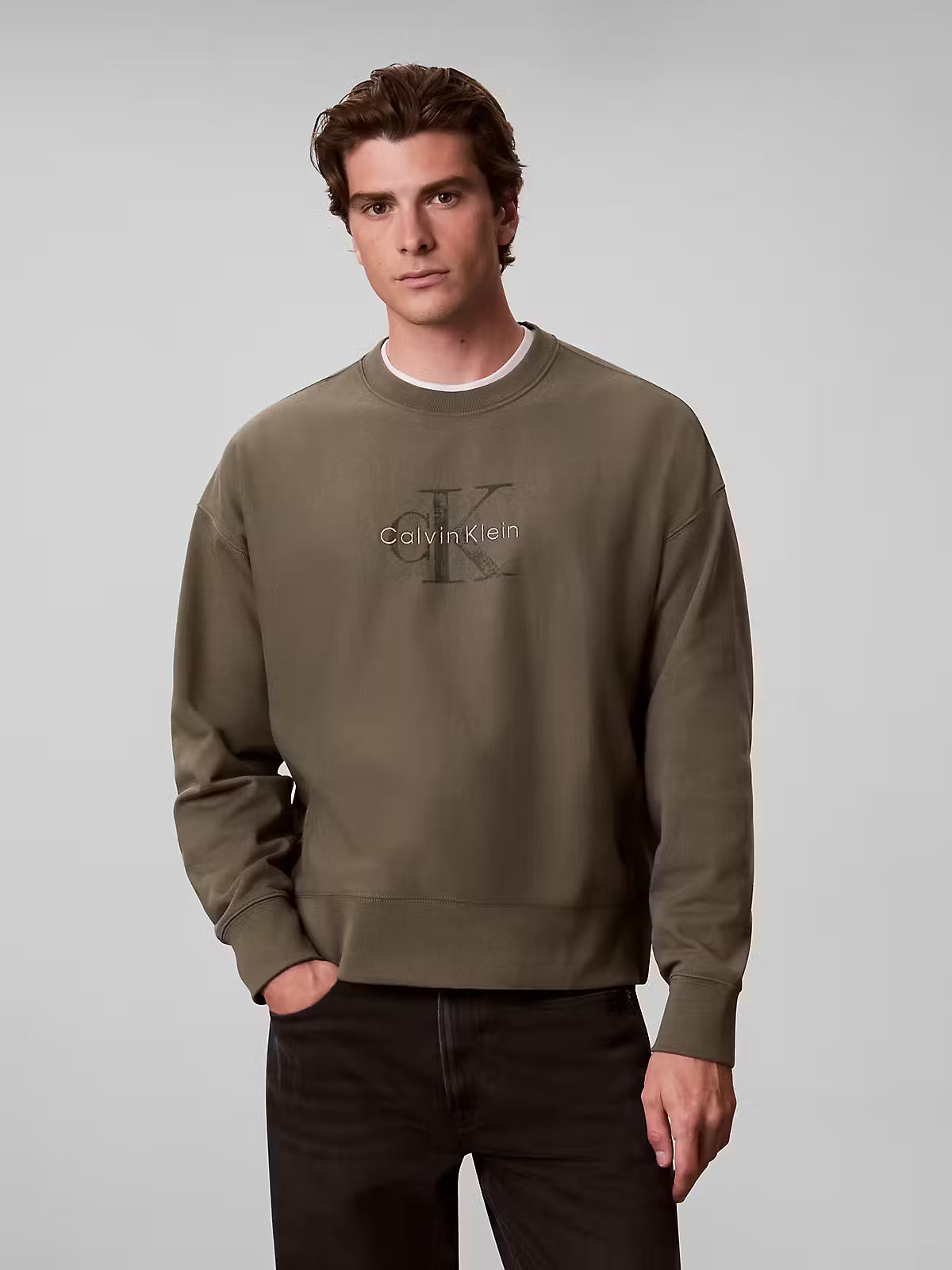 Calvin Klein Premium Terry Painted Monolog Olive Sweatshirt