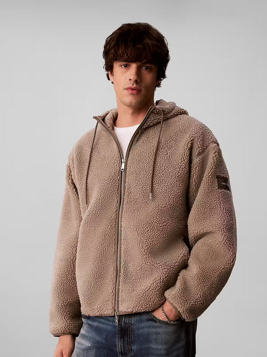 Calvin Klein Sherpa Badge Funnel Neck Fleece Jacket