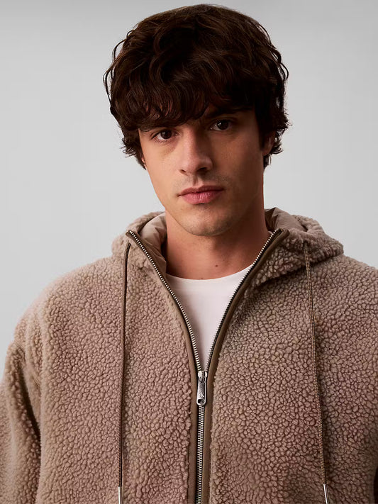 Calvin Klein Sherpa Badge Funnel Neck Fleece Jacket