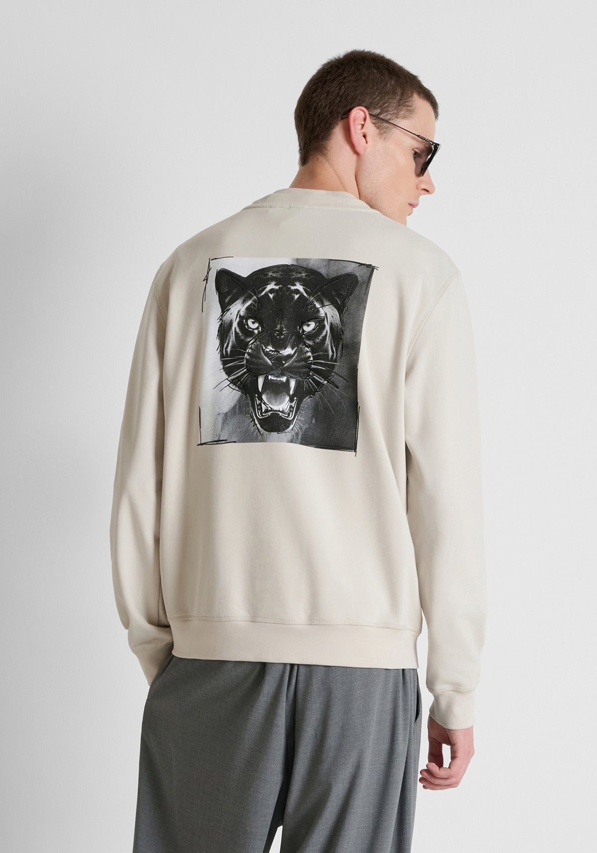 Antony Morato Cotton Blend Tiger Print Chalk Sweatshirt