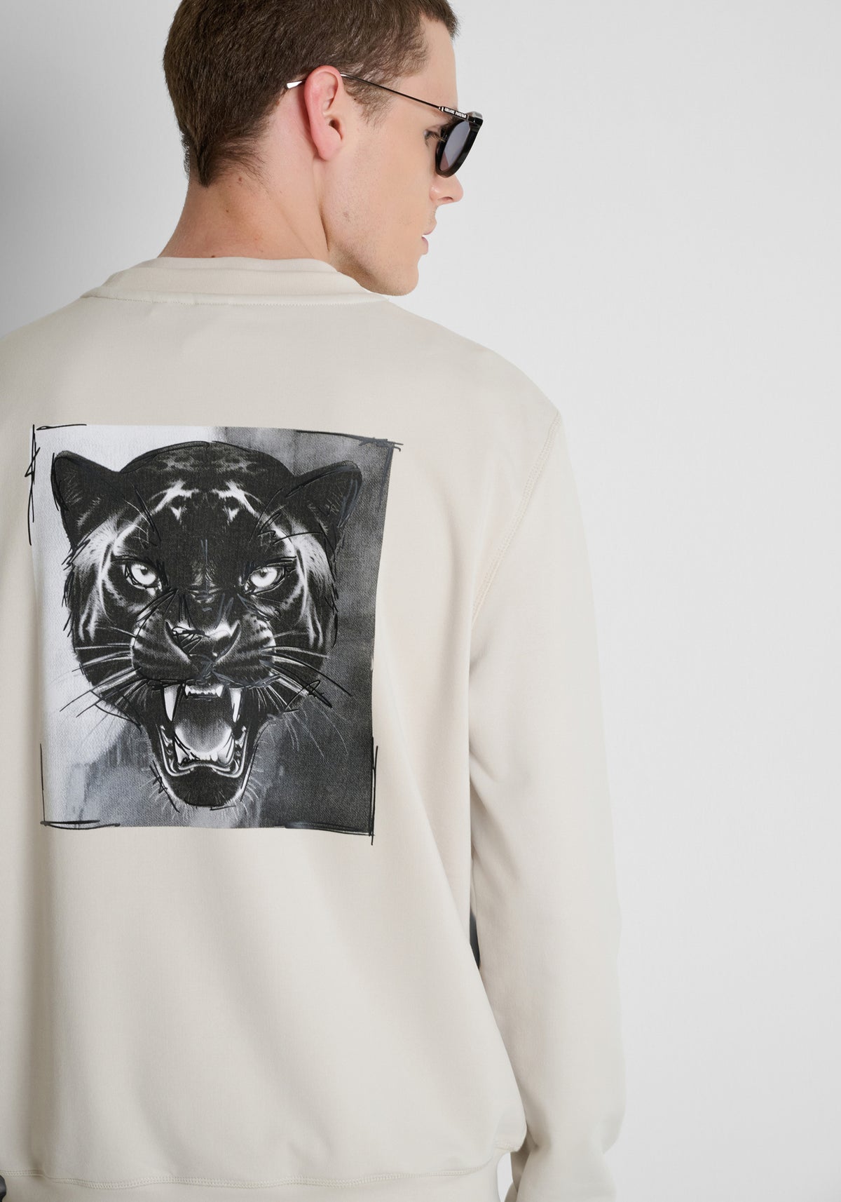 Antony Morato Cotton Blend Tiger Print Chalk Sweatshirt