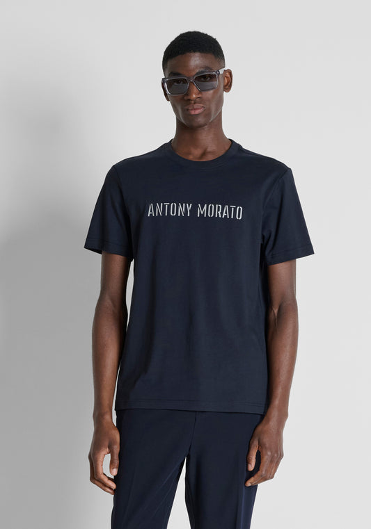 Antony Morato Cotton Logo Print Navy Blue T-Shirt