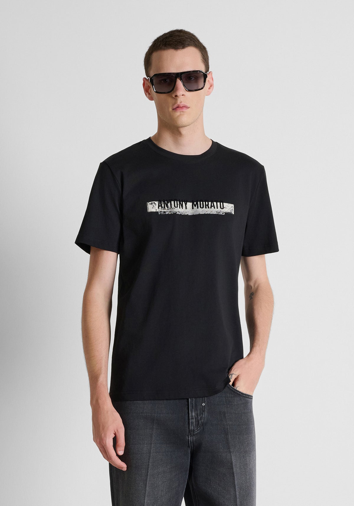 Antony Morato Cotton Blend Printed Black T-Shirt